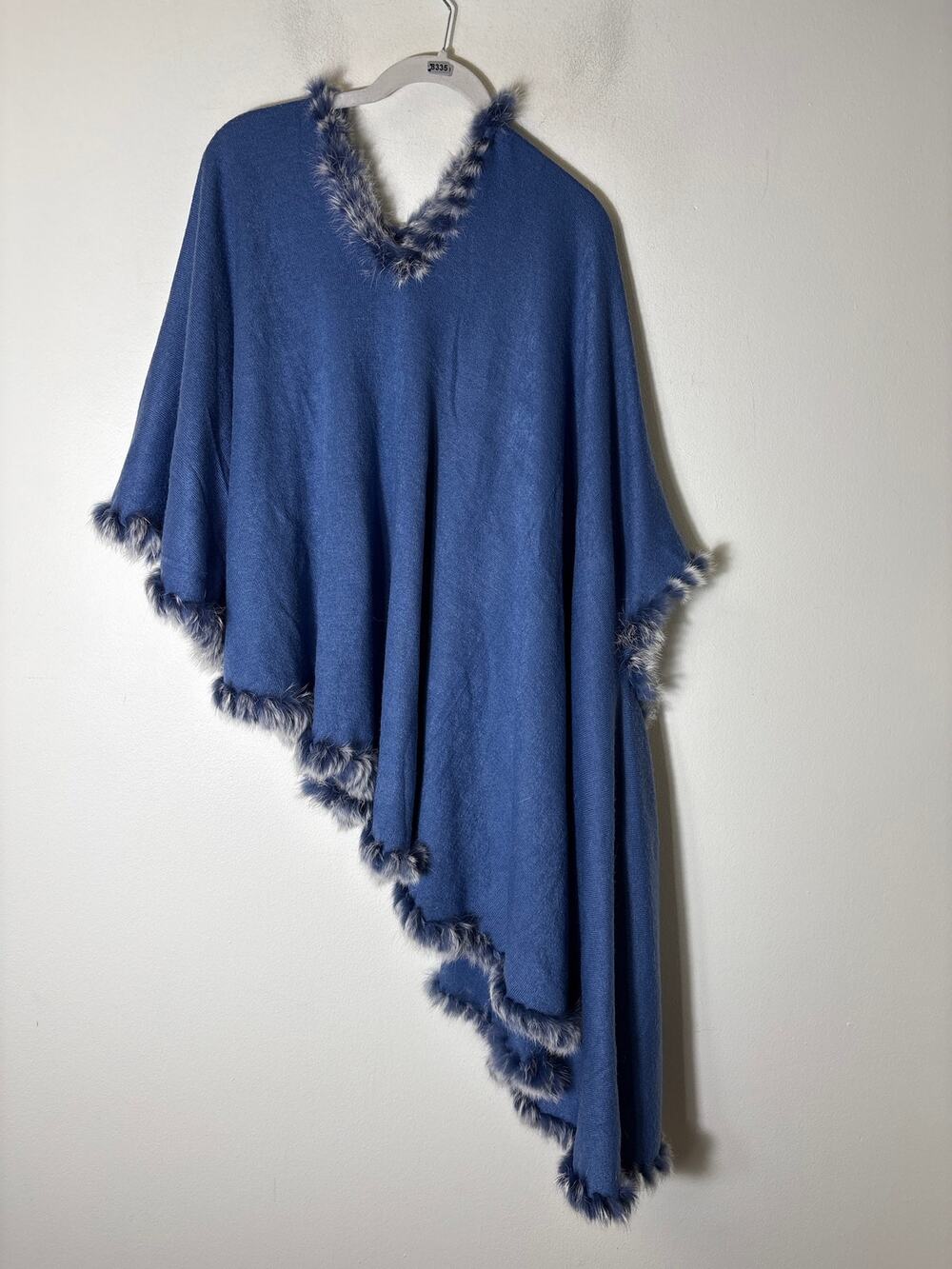Periwinkle Blue Fur Lined ONe Shoulder Poncho Sz OS